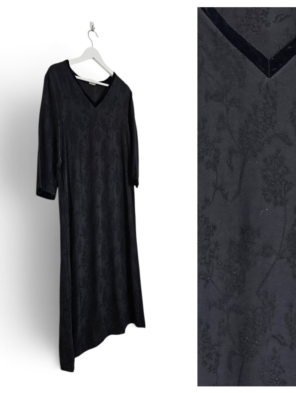 CP Shades Dress S Floral Jacquard Velvet Trim Lagenlook Midi Maxi Black